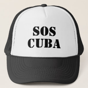 Free Cuba SOS Cuba black and white Trucker Hat