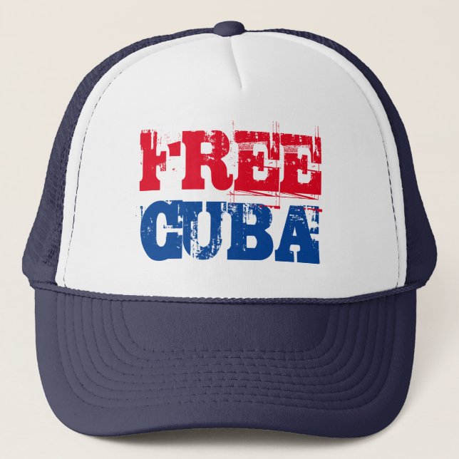 Free Cuba SOS Cuba red white blue Trucker Hat (Front)