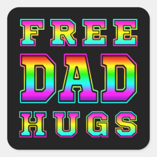 Free Dad Hugs In Colourful Rainbow Typography Square Sticker