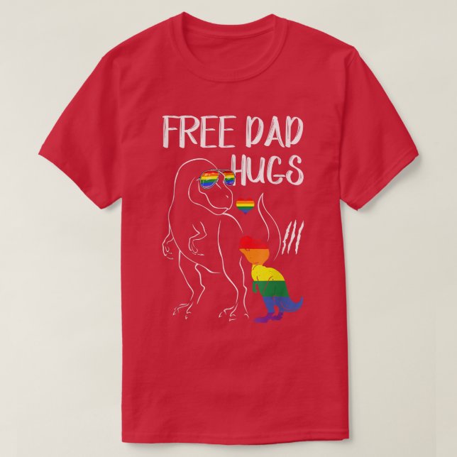Free Dad Hugs LGBT Pride Dad Dinosaur Re Gift  T-Shirt (Design Front)