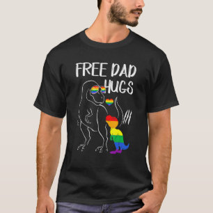 Free Dad Hugs Lgbt Pride Dad Dinosaur Rex T-Shirt