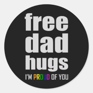 FREE DAD HUGS LGBT Pride Month LGBTQ Rainbow Flag Classic Round Sticker