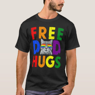 Free Dad Hugs Purride Proud Ally Cat Rainbow Flag T-Shirt