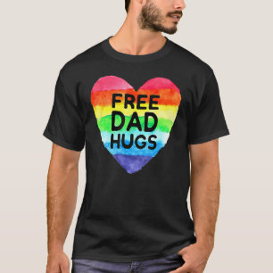 Free Dad Hugs  Rainbow Heart Flag Gay Lgbt Pride M T-Shirt