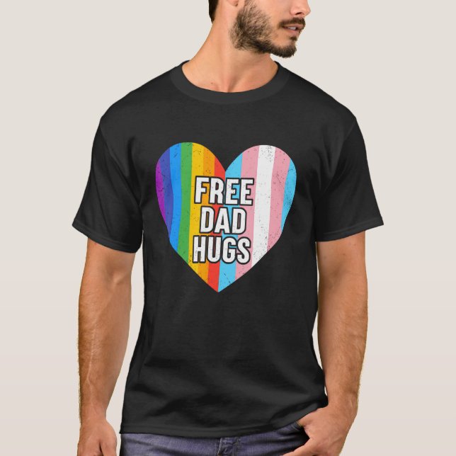 Free Dad Hugs Rainbow Heart Lgbt Pride Month T-Shirt (Front)