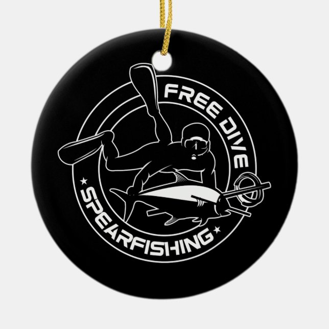 Free Dive Spearfishing Fishing Hunting Ceramic Tree Decoration (Front)