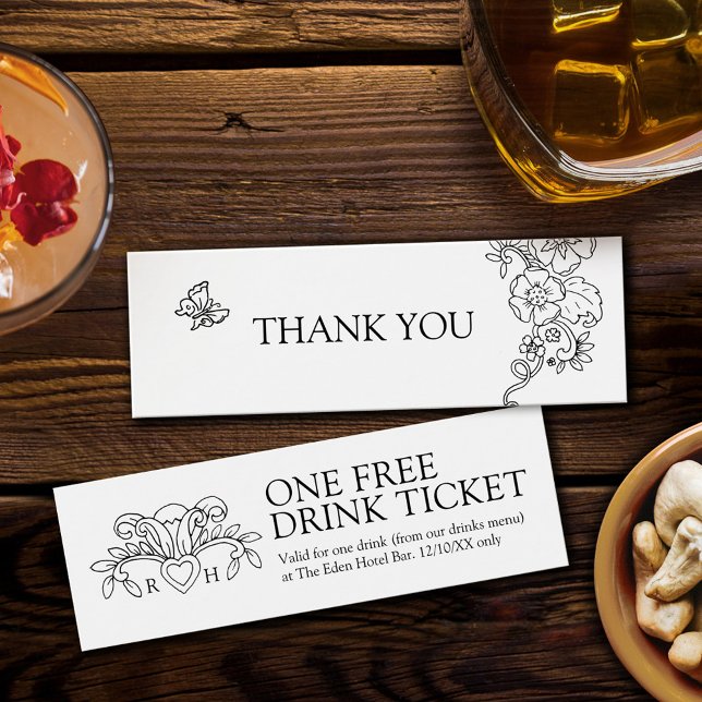 Free drink wedding voucher card fleur de lis mono (Creator Uploaded)