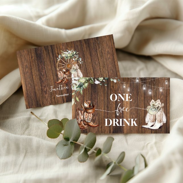 Free Drink Western Cowboy Boots Party Card Ticket (Creator Uploaded)