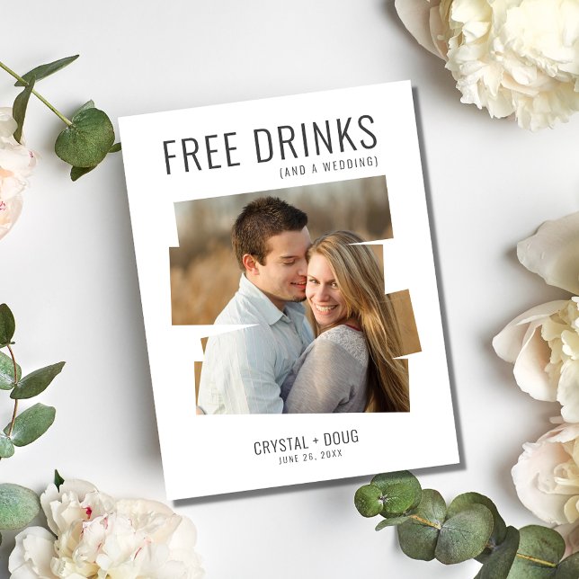 Free Drinks and a Wedding Funny Save the Date Announcement Postcard (Free Drinks and a Wedding Photo Save The Date)