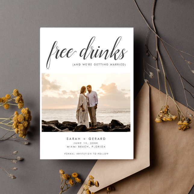 Free Drinks Beach Destination Wedding Photo  Save The Date (Creator Uploaded)