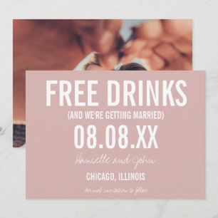 Free Drinks Blush Pink Photo Wedding Save the Date