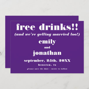 Free Drinks Casual Purple Wedding Save The Date
