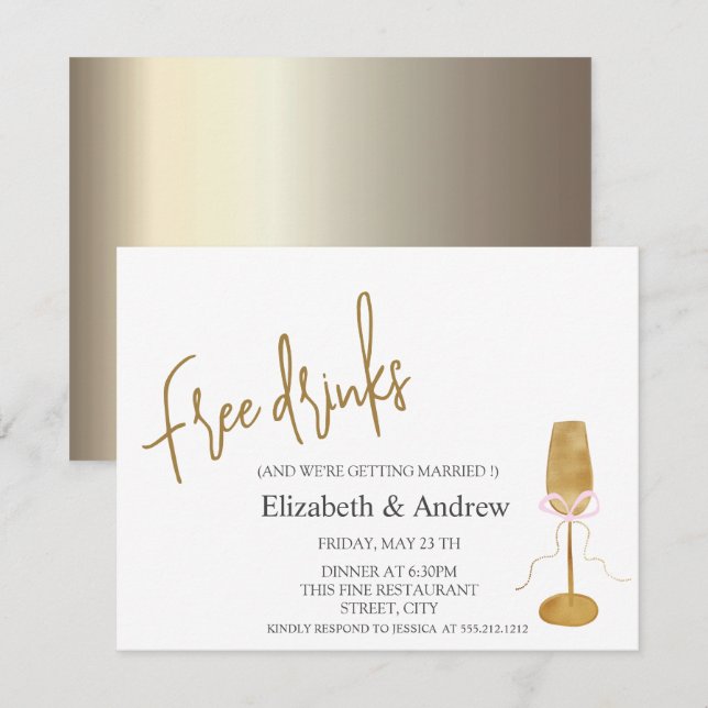 Free Drinks,Chic Champagne Glass  Invitation (Front/Back)