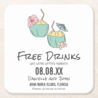Free Drinks Coconut Beach Wedding Save the Date
