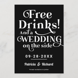 Free Drinks Funny Casual Wedding Save The Date Invitation