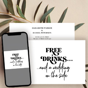 Free drinks funny modern typography wedding invitation