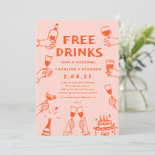 Free Drinks Funny Photo Qrcode Wedding   Invitation