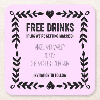 Free Drinks Getting Married Save the Date Coaster
