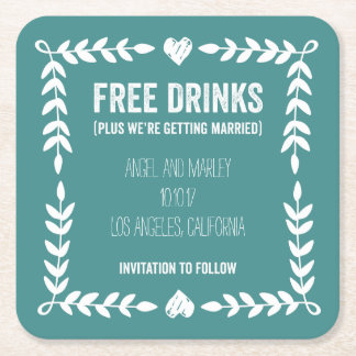 Free Drinks Getting Married Save the Date Coaster