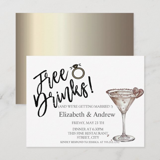 Free Drinks,Martini Glass Heart Wedding Invitation (Front/Back)