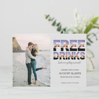 Free Drinks Photo Beach Wedding Save The Date