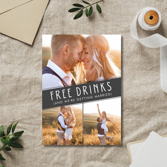 Free Drinks Photo Collage Wedding Save the Date (Free Drinks Photo Collage Wedding for your open bar wedding)