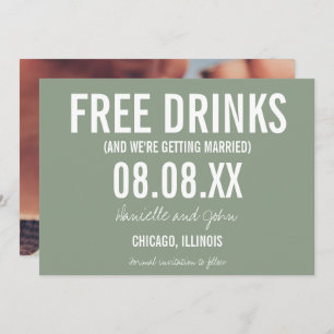 Free Drinks Sage Green Photo Wedding Save the Date