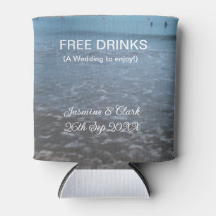 Free drinks save the date beach wedding add name  can cooler