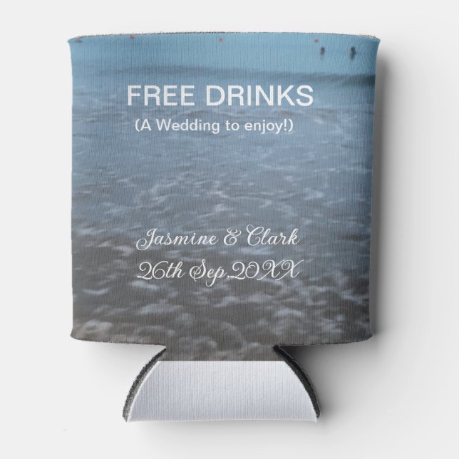 Free drinks save the date beach wedding add name  can cooler (Front)