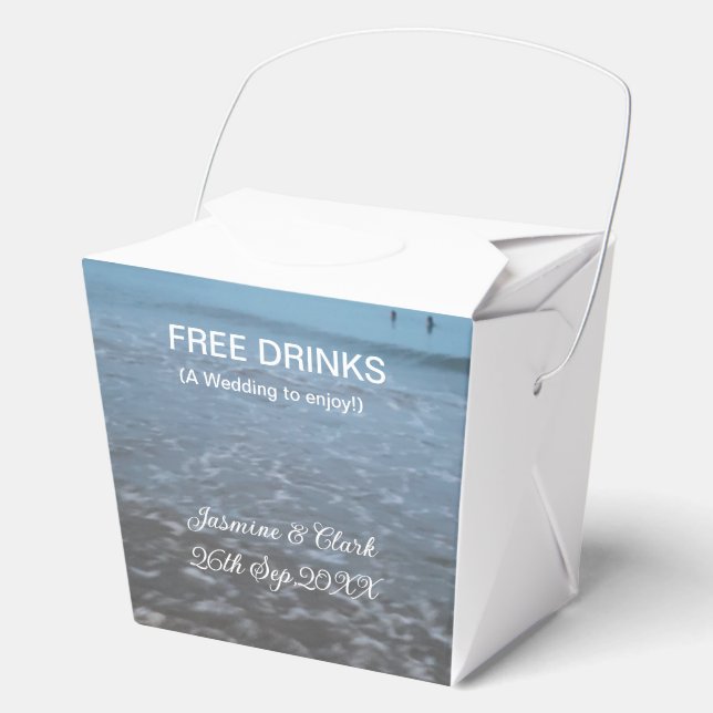 Free drinks save the date beach wedding add name  favour box (Front)