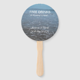 Free drinks save the date beach wedding add name hand fan