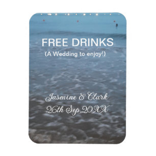 Free drinks save the date beach wedding add name magnet