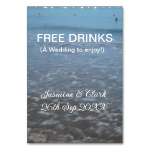 Free drinks save the date beach wedding add name  table number