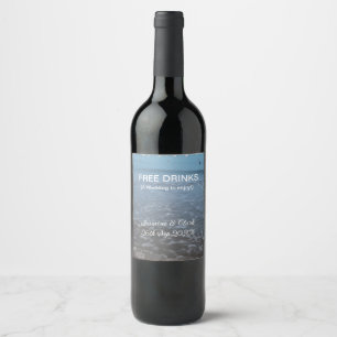 Free drinks save the date beach wedding add name wine label