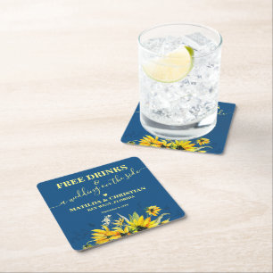 Free Drinks Save the Date Square Paper Coaster