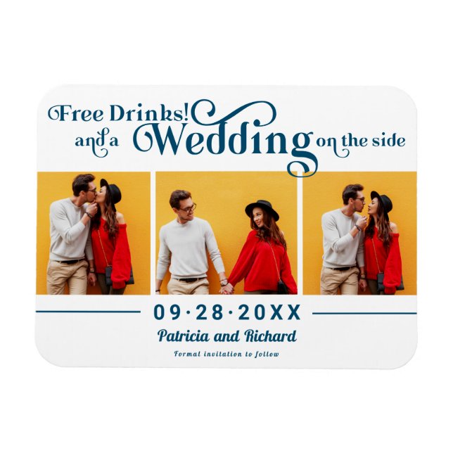 Free Drinks Wedding Save The Date 3 Photo Magnet (Horizontal)