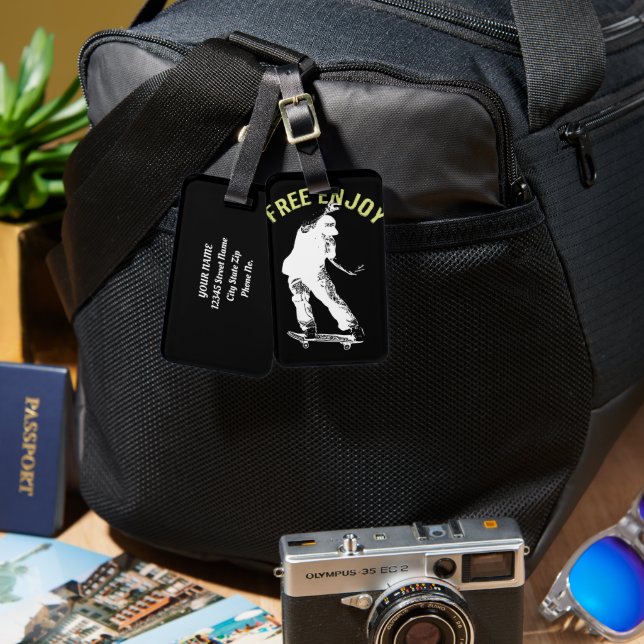 Free Enjoy Retro Urban Skateboarding  Luggage Tag (Front & Back)