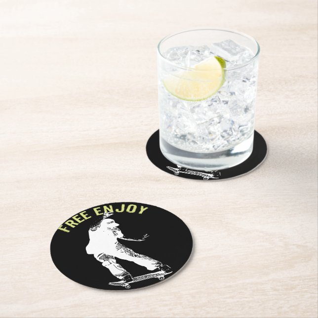 Free Enjoy Retro Urban Skateboarding  Round Paper Coaster (Insitu)