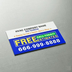 Free Estimates Slogans   Professional HVAC  Magnetic Business Card