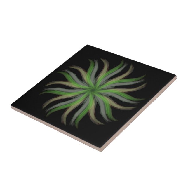 Free Flowing Floral Green Grey Brown Leaves Art Tile (Side)