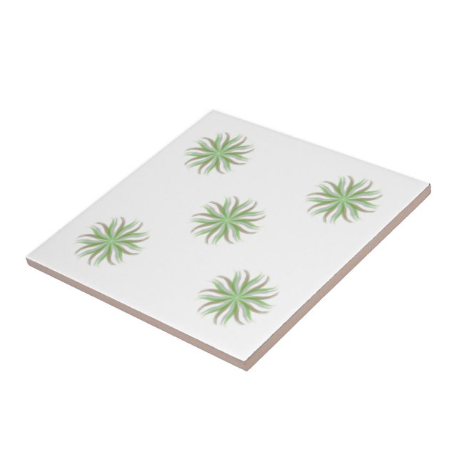Free Flowing Floral Green Grey Brown Leaves Art Tile (Side)