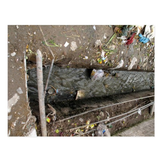 Free flowing sewage drain postcard
