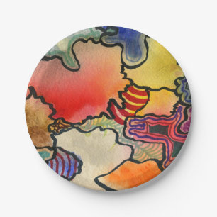Free form abstract cool & hot colour cells art paper plate