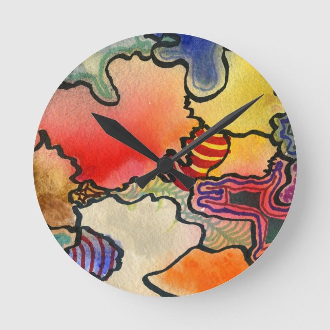 Free form abstract cool & hot colour cells art round clock (Front)
