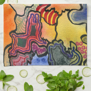 Free form abstract cool & hot colour cells art tea towel