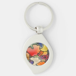 Free form abstract hot & cool colour cells art key ring