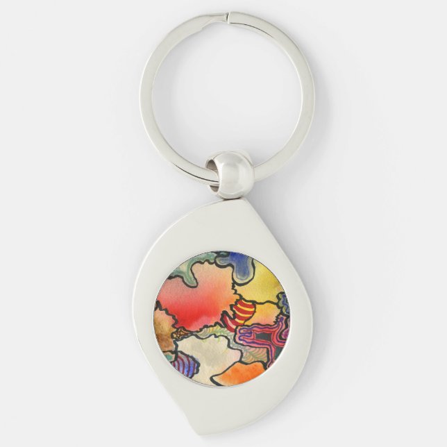 Free form abstract hot & cool colour cells art key ring (Front)