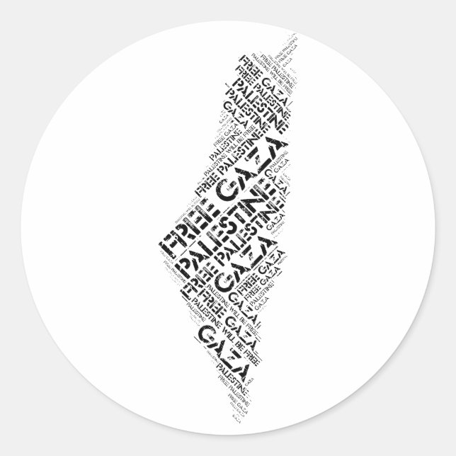 Free Gaza Free Palestine Map Cloud Word Classic Round Sticker (Front)
