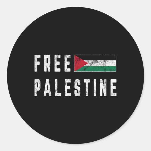 Free Gaza Palestine Flag Arabic Classic Round Sticker (Front)
