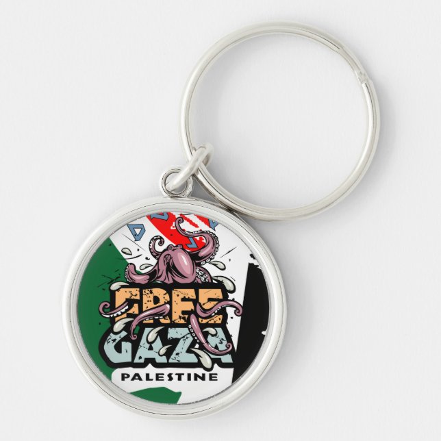 Free Gaza Palestine - Octopus Illustration Key Ring (Front)